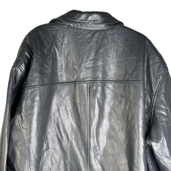 New Black Lambskin Leather Lined Jacket Zip Front 5 Pockets Hip Length Car Coat